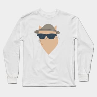 Modern Cat: Brown/Orange with Stylish Hat & Sunglasses Long Sleeve T-Shirt